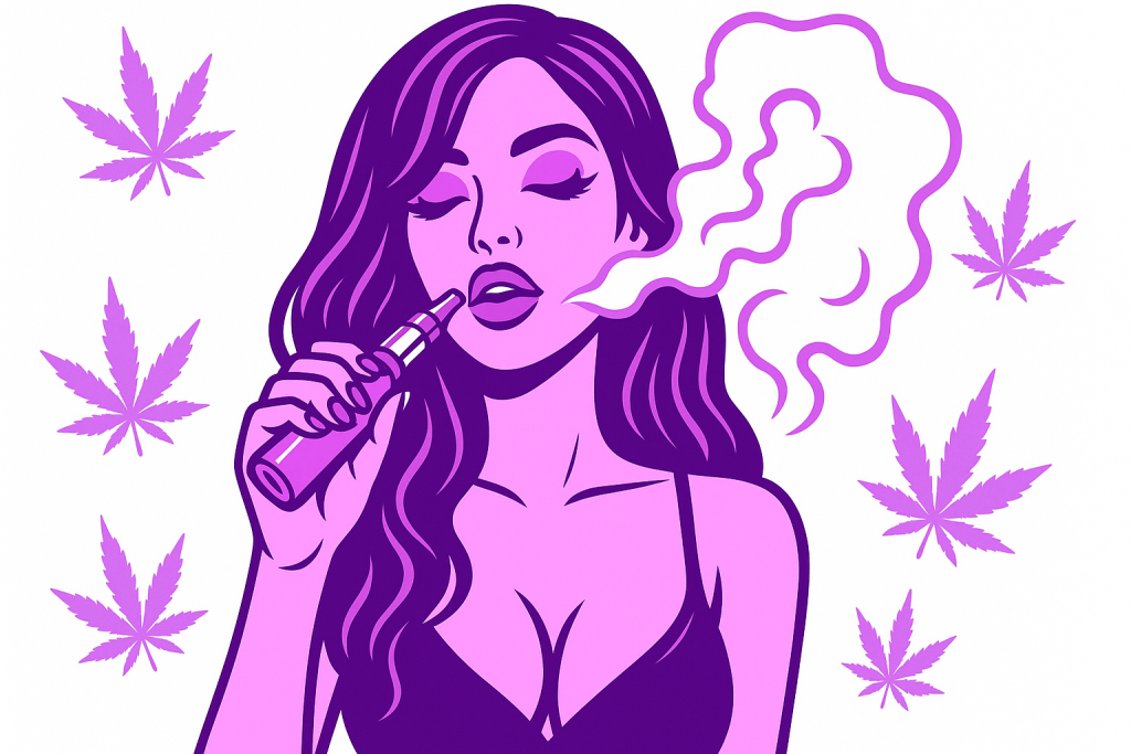 Vapes au THC - illustration d'une femme qui vapote du THC légal, symbole du cannabis moderne