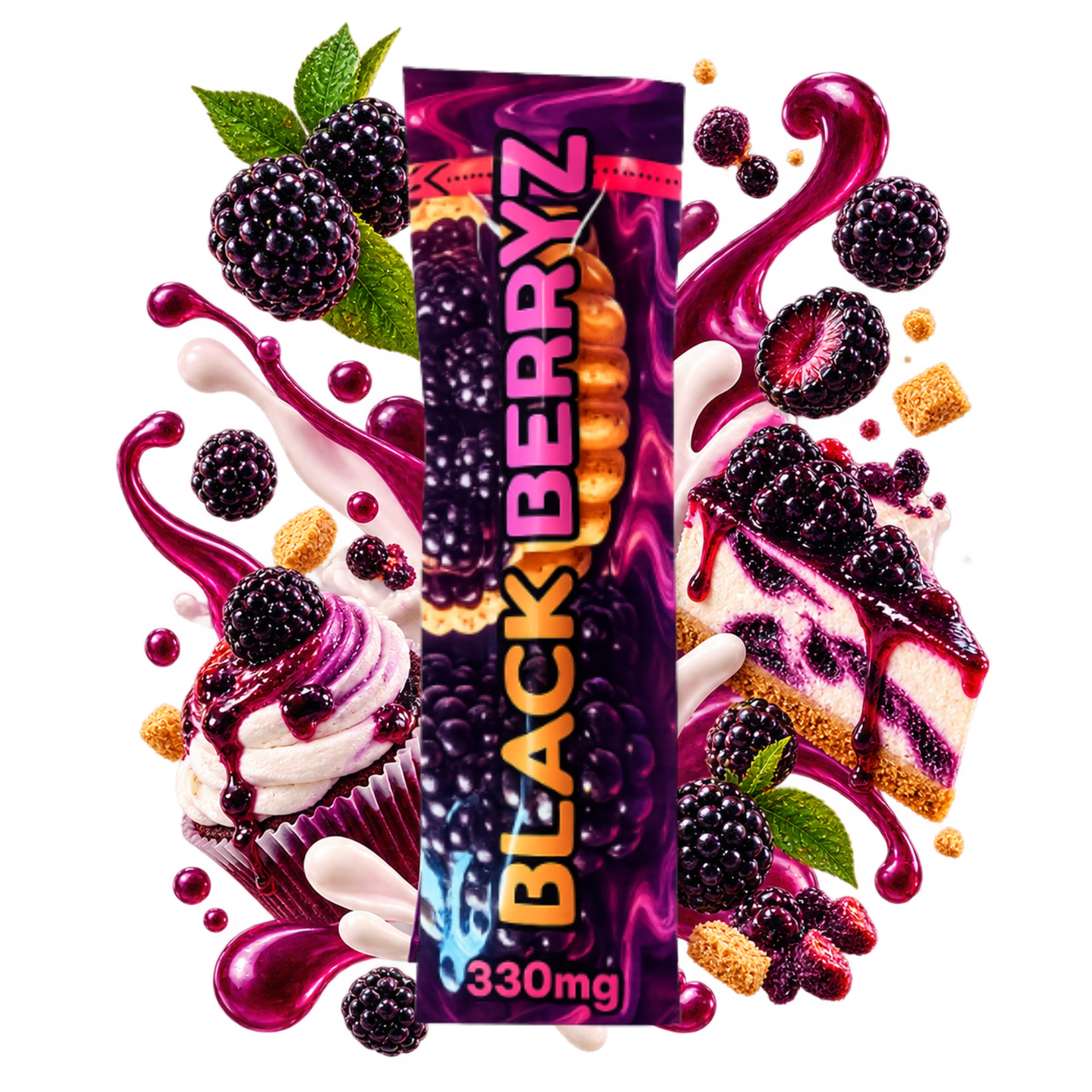 Emballage de vape Blackberry Tartz Delta Lab 330 mg au profil mûre, crémeux et gourmand