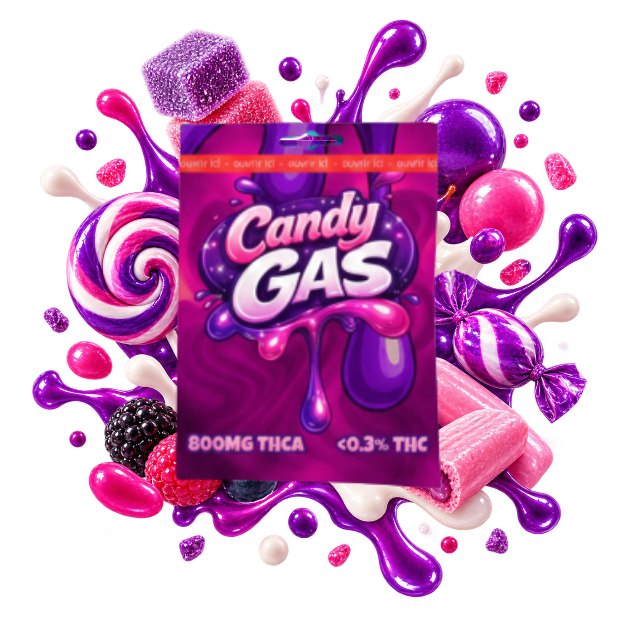 Emballage de cartridge THCA Candy Gas Delta Lab au profil bonbons fruités et notes sucrées
