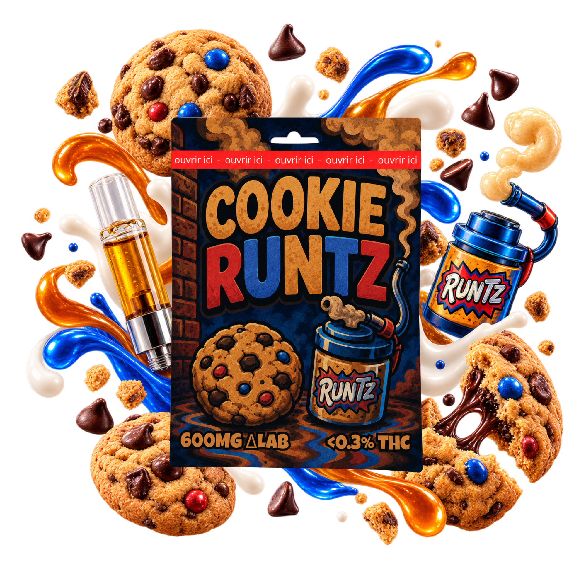 Emballage de cartridge Delta-Lab-THC Cookie Runtz Delta Lab au profil cookie, chocolat et notes gourmandes