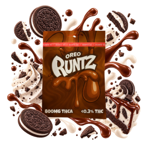 Emballage de cartridge THCA Oreo Runtz Delta Lab au profil biscuit chocolaté et crème