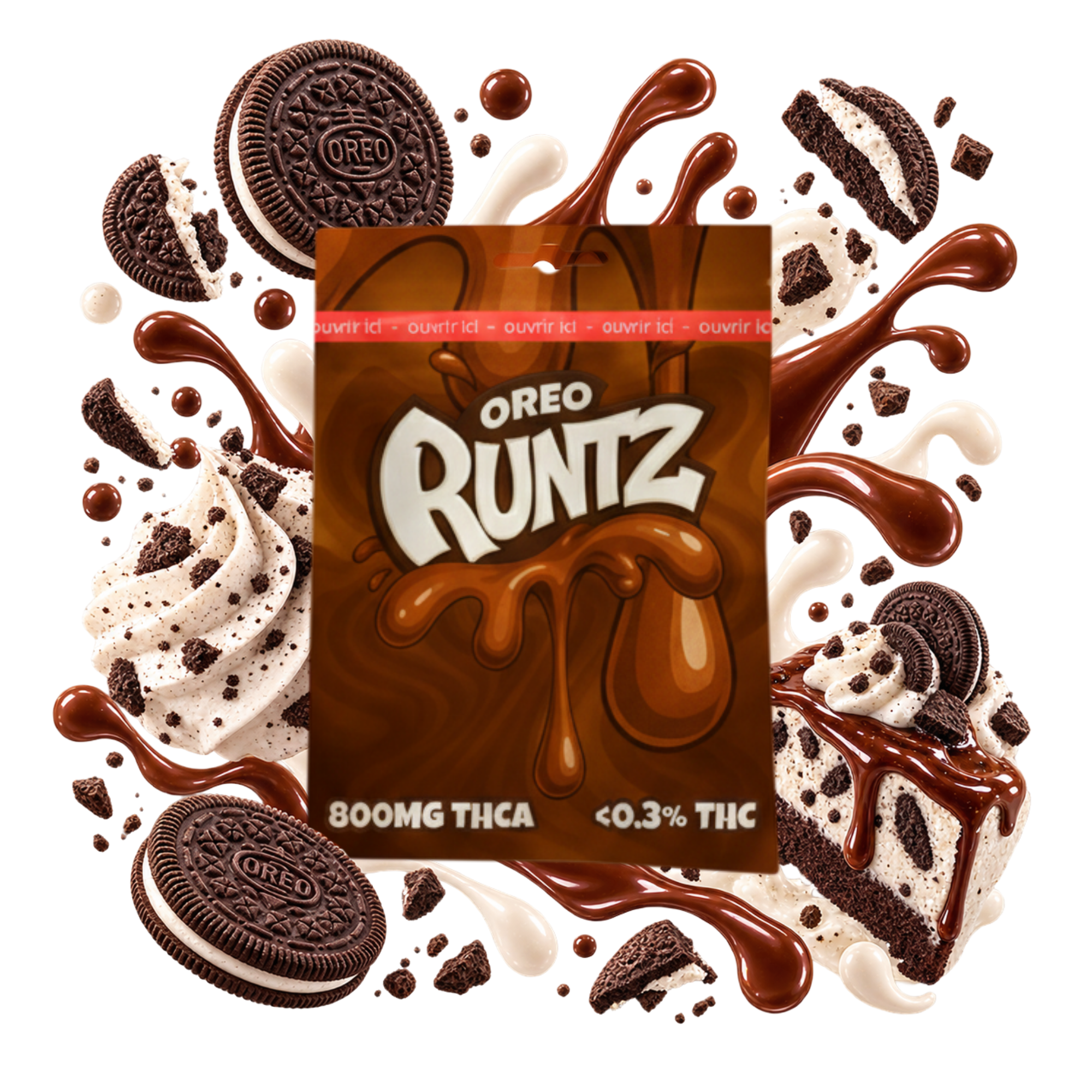 Emballage de cartridge THCA Oreo Runtz Delta Lab au profil biscuit chocolaté et crème