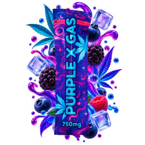 Emballage de vape Purple x Gas Delta Lab 750 mg au profil fruits noirs, baies et notes fraîches