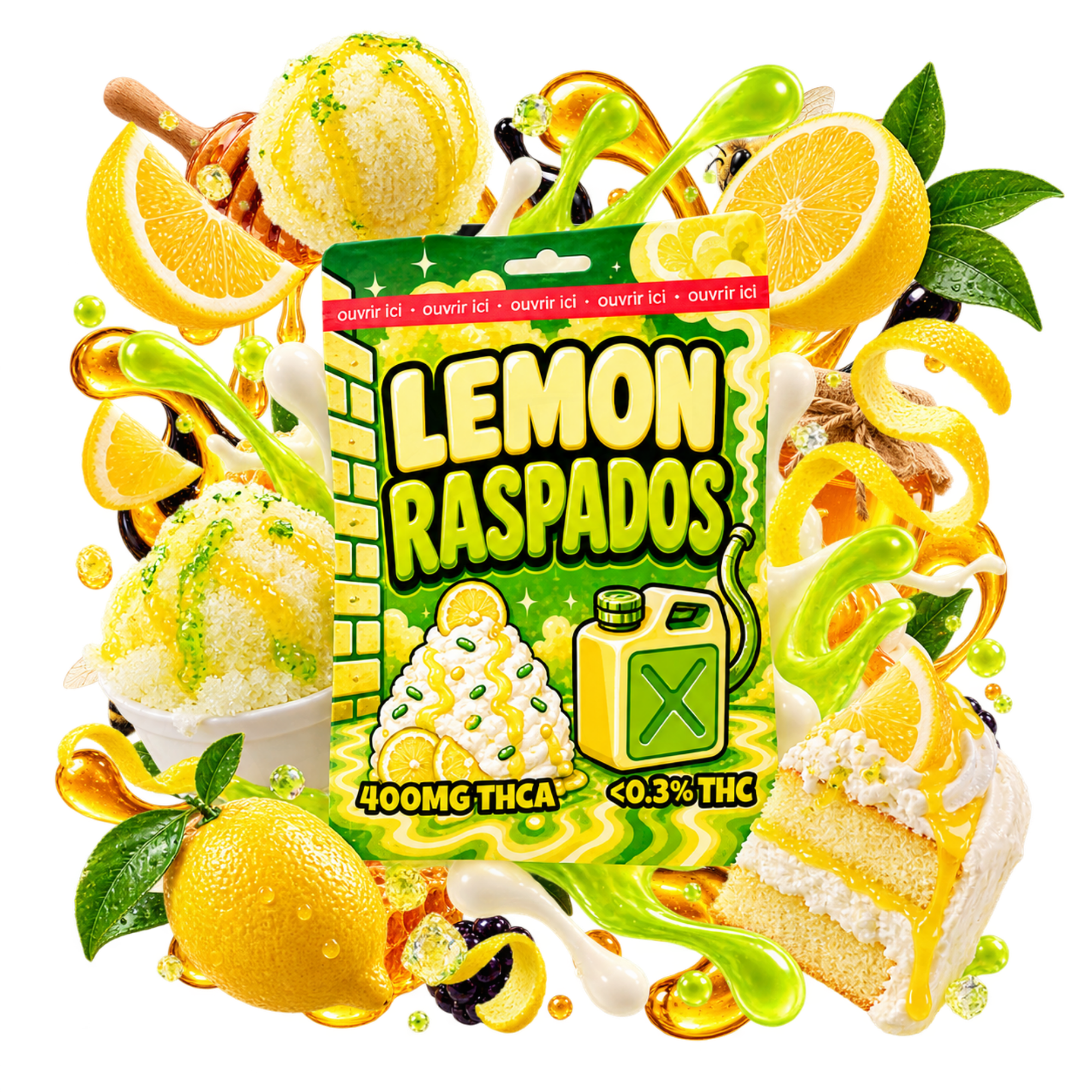 Emballage de cartridge THCA Lemon Raspados Delta Lab au profil citron, agrumes et notes fraîches