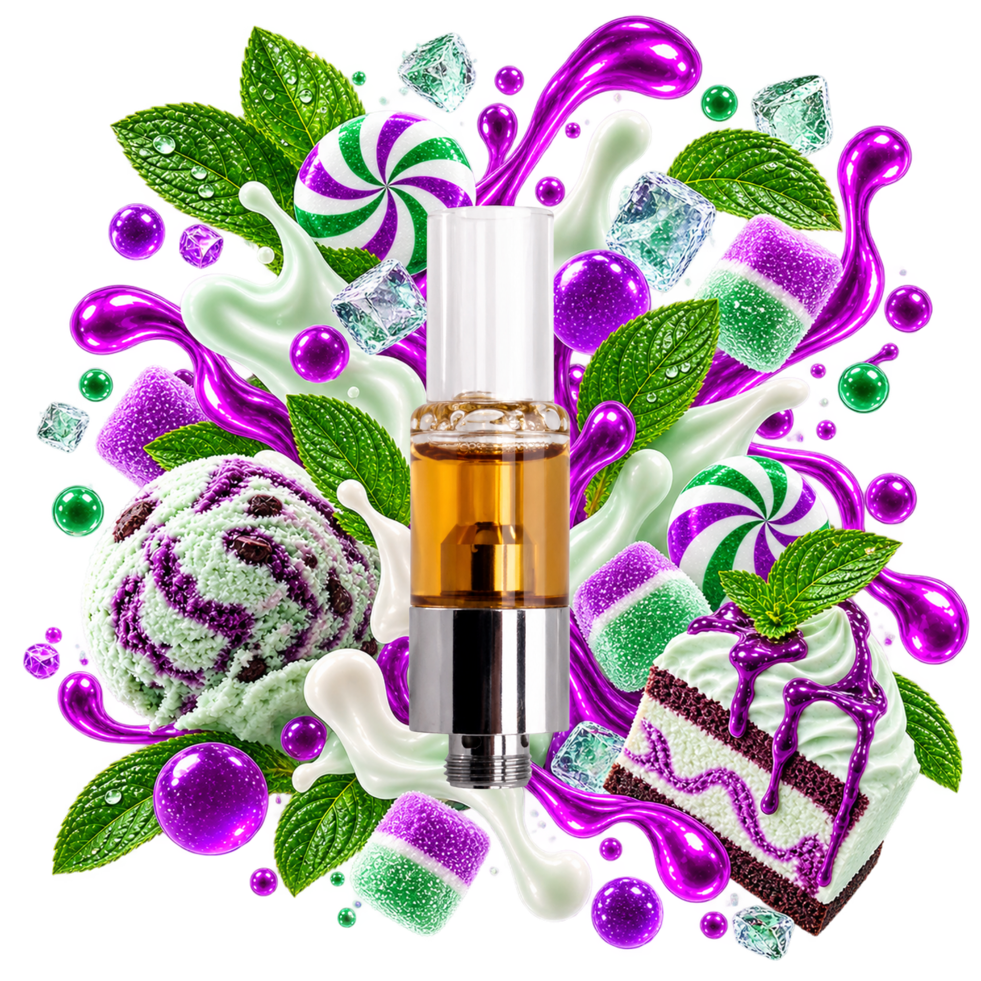 Cartridge THCA Runtz Mintz Delta Lab au profil menthe, bonbons et notes crémeuses