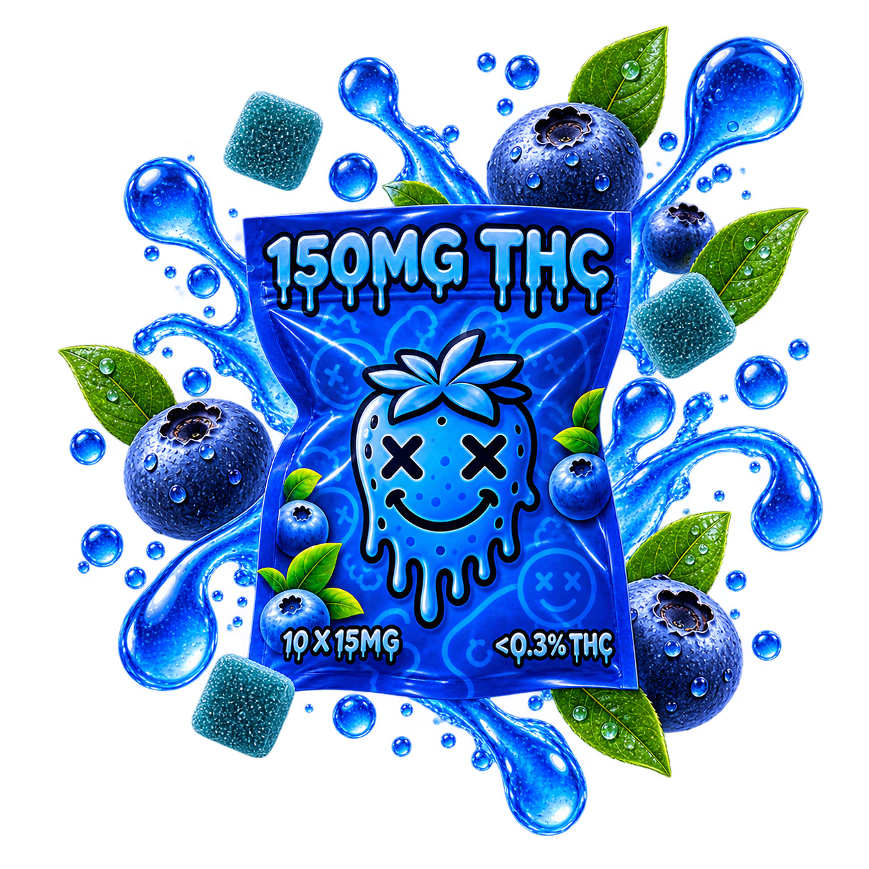Emballage de gummies THC Blueberry Delta Lab 15 mg au goût myrtille