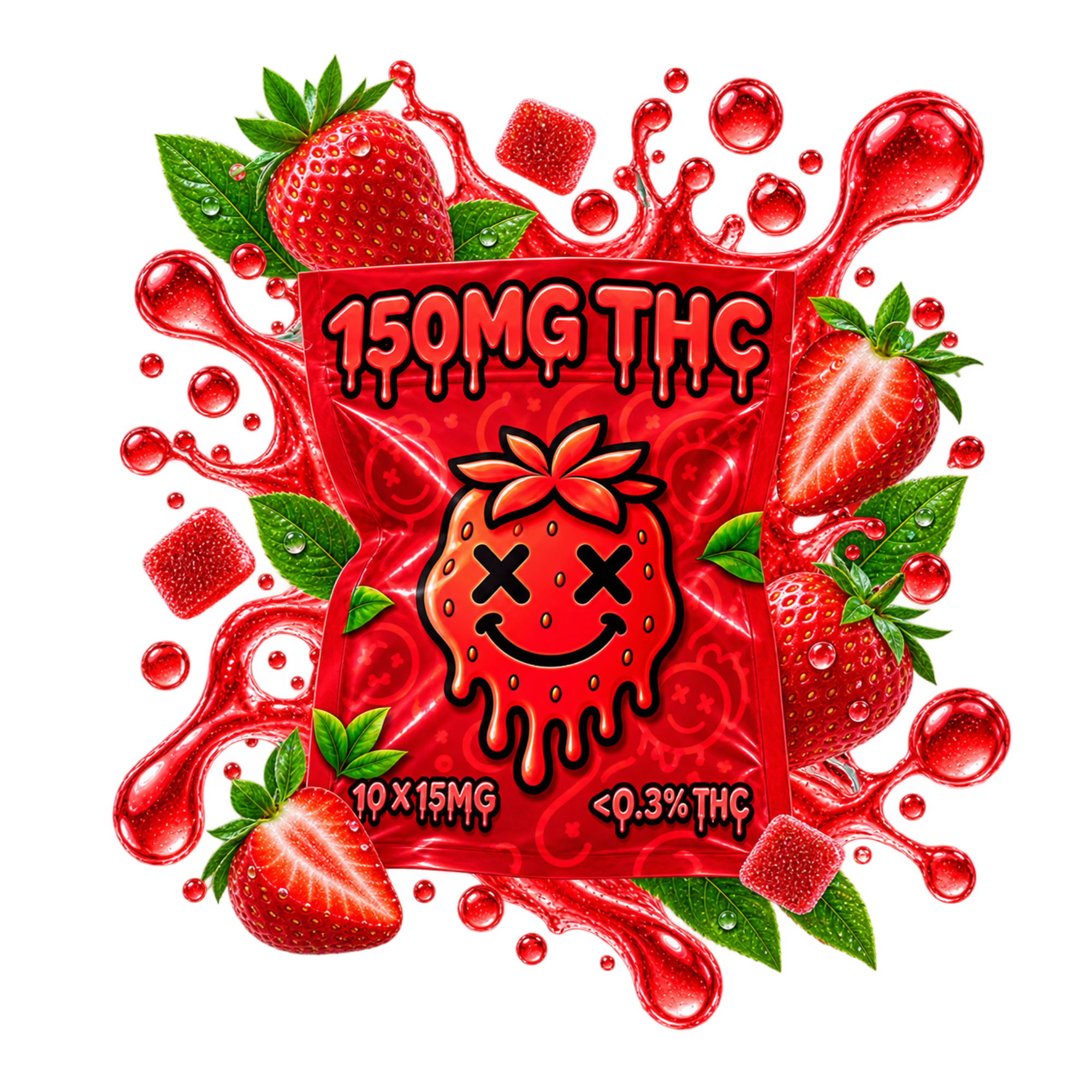 Emballage de gummies THC Fraise Delta Lab 15 mg au goût fraise