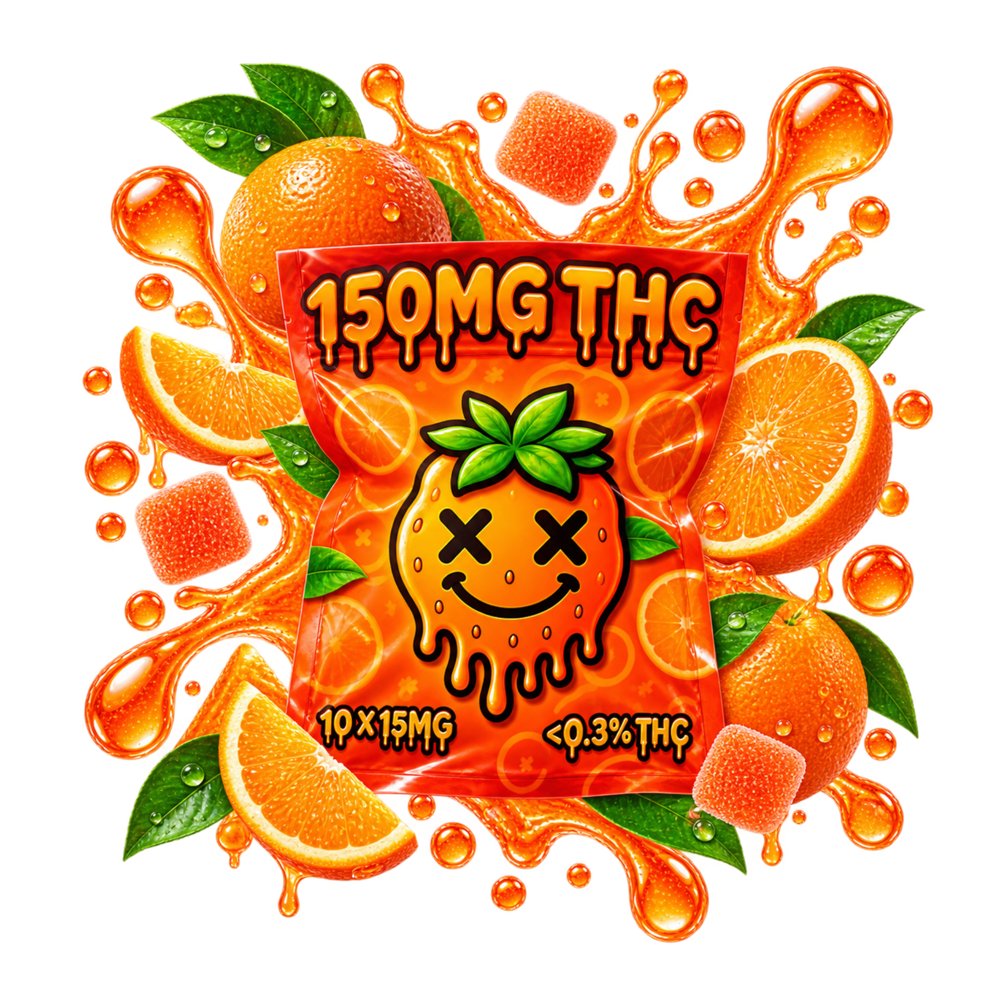 Emballage de gummies THC Orange Delta Lab 15 mg au goût orange